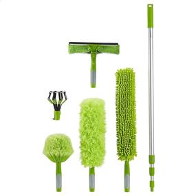 img 3 attached to Versatile Extension Pole Kit with Bulb Changer, Swivel Squeegee, and Microfiber Duster by Amazon Basics