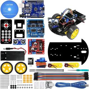 img 4 attached to LAFVIN Smart Robot Car 2WD Chassis Kit with Ultrasonic Module R3 Board: Arduino Compatible DIY Kit for Remote Control Programming