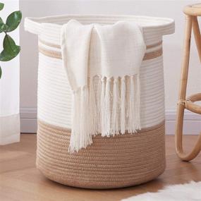 img 4 attached to 🧺 OIAHOMY Large Rope Basket with Handles - Modern Decorative Woven Storage Basket for Living Room, Toys, Throws, Pillows, and Towels - White and Yellow, 18"x16