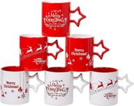 🎄 christmas theme ceramic coffee mugs - set of 6 large 14 ounce coffee mug set for restaurants with star handles logo