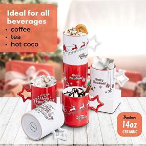 img 3 attached to 🎄 Christmas Theme Ceramic Coffee Mugs - Set of 6 Large 14 Ounce Coffee Mug Set for Restaurants with Star Handles