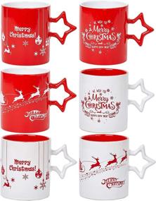 img 1 attached to 🎄 Christmas Theme Ceramic Coffee Mugs - Set of 6 Large 14 Ounce Coffee Mug Set for Restaurants with Star Handles