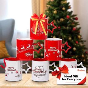 img 2 attached to 🎄 Christmas Theme Ceramic Coffee Mugs - Set of 6 Large 14 Ounce Coffee Mug Set for Restaurants with Star Handles