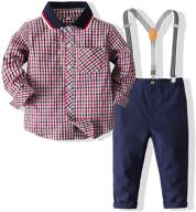 👶 kimocat 2pcs baby boys long sleeve shirt + plaid bib pants overalls clothing set for infants logo