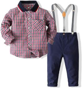 img 4 attached to 👶 Kimocat 2Pcs Baby Boys Long Sleeve Shirt + Plaid Bib Pants Overalls Clothing Set for Infants