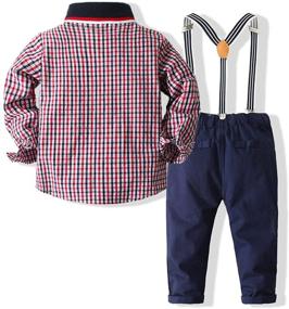 img 2 attached to 👶 Kimocat 2Pcs Baby Boys Long Sleeve Shirt + Plaid Bib Pants Overalls Clothing Set for Infants