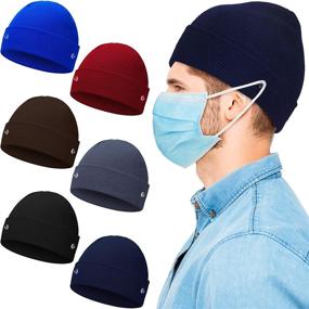 img 4 attached to Syhood 6-Piece Winter Beanie Hats with Button for Men and Women, Cozy Knitted Cuffed Skull Caps, Unisex Hats in 6 Color Options