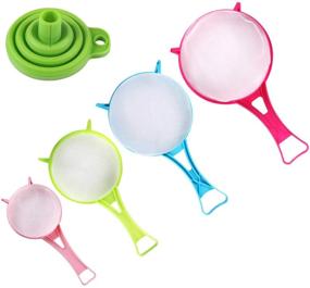 img 1 attached to 🥦 BENBO 4-Piece Plastic Mesh Strainer Colander Set with Long Handle – Ideal for Food, Soy Milk, Flour Sieving, Fine Straining, Tea Filtering. Includes Silicone Foldable Funnel! Perfect for Kitchen and Cooking Needs.