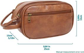 img 3 attached to 🧳 Premium Men's Brown PU Leather Waterproof Toiletry Bag: Stylish Large Travel Wash Bag with Ample Storage for Bathroom, Gym Toiletries, Shaving, Makeup and Bank Cards