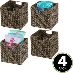 img 3 attached to mDesign Woven Hyacinth Farmhouse Kitchen Storage Organizer 🧺 Basket Bin with Handles - 4 Pack - Black Wash