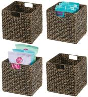 mdesign woven hyacinth farmhouse kitchen storage organizer 🧺 basket bin with handles - 4 pack - black wash логотип