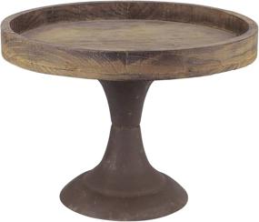 img 3 attached to 🕯️ Large Stonebriar Rustic Worn Natural Wood and Metal Pedestal Tray – Decorative Pillar Candle Holder for Centerpieces, Mantel Decoration, or Any Tabletop