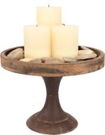 🕯️ large stonebriar rustic worn natural wood and metal pedestal tray – decorative pillar candle holder for centerpieces, mantel decoration, or any tabletop logo