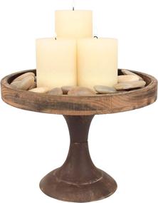 img 4 attached to 🕯️ Large Stonebriar Rustic Worn Natural Wood and Metal Pedestal Tray – Decorative Pillar Candle Holder for Centerpieces, Mantel Decoration, or Any Tabletop