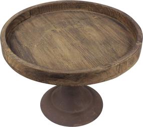 img 2 attached to 🕯️ Large Stonebriar Rustic Worn Natural Wood and Metal Pedestal Tray – Decorative Pillar Candle Holder for Centerpieces, Mantel Decoration, or Any Tabletop