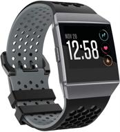 📱 bossblue fitbit ionic bands - compatible replacement sport strap, large(6.7"-8.4") - soft silicone, waterproof, breathable - for women men - black/gray logo