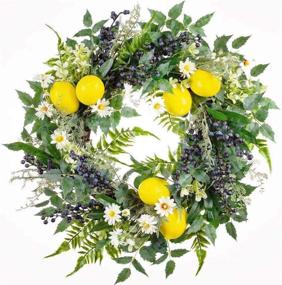 img 4 attached to 🍋 WANNA-CUL 18 Inch Spring Farmhouse Fruit Wreath: Artificial Lemons, Blueberry, and Green Leaves - Perfect for Front Door or Home Decoration