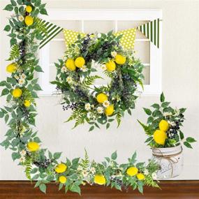 img 2 attached to 🍋 WANNA-CUL 18 Inch Spring Farmhouse Fruit Wreath: Artificial Lemons, Blueberry, and Green Leaves - Perfect for Front Door or Home Decoration