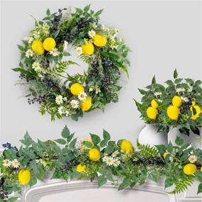 img 3 attached to 🍋 WANNA-CUL 18 Inch Spring Farmhouse Fruit Wreath: Artificial Lemons, Blueberry, and Green Leaves - Perfect for Front Door or Home Decoration