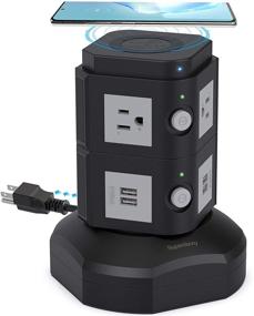 img 4 attached to 💡 10W беспроводная зарядка Power Strip Tower - настольная защита от перенапряжения с 6 розетками, 4 портами USB и кабелем длиной 6,5 футов - идеально подходит для дома, офиса, гаража (черно-серый) 🌑🔘