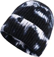 accsa winter tie dye beanie hat: stretchy rib knit, warm & cozy unisex hat with fold-up cuff логотип