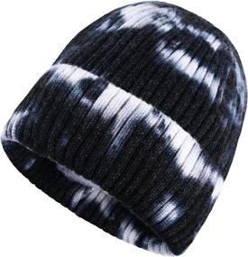 img 4 attached to accsa Winter Tie Dye Beanie Hat: Stretchy Rib Knit, Warm & Cozy Unisex Hat with Fold-up Cuff