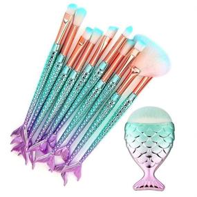 img 1 attached to Funfunman Makeup Brushes Set of 11 – Foundation, Eyebrow, Eyeliner, Blush, Cosmetic Concealer Brushes in Vibrant Mermaid Colorful Design