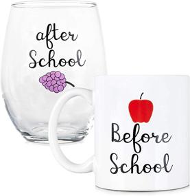 img 4 attached to 🎓 Teacher and Professor Gift Set: Coffee Mug and Stemless Wine Glass - Before School and After School - 11 oz Coffee Mug - 15 oz Wine Glass