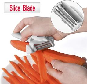 img 2 attached to 🔪 Julienne Peeler 4 in 1: Multifunctional Stainless Steel Fruit and Vegetable Peeler – Citrus Orange & Potato Peelers with Rotating Serrated Straight and Slicer Blades (Gray)