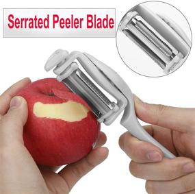 img 3 attached to 🔪 Julienne Peeler 4 in 1: Multifunctional Stainless Steel Fruit and Vegetable Peeler – Citrus Orange & Potato Peelers with Rotating Serrated Straight and Slicer Blades (Gray)