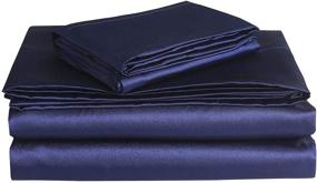 img 1 attached to 🛏️ Navy Blue Satin Sheets Twin Size - Super Soft Silky Bed Sheets Set for Kids - 3 Piece Set with Deep Pocket Fitted Sheet, Flat Sheet, and Pillowcase - Twin Size (Navy Blue)