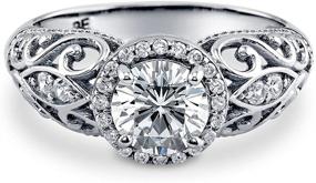 img 3 attached to 💍 BERRICLE Rhodium Plated Sterling Silver Round Cubic Zirconia CZ Art Deco Halo Milgrain 1.2 CTW Wedding Engagement Ring