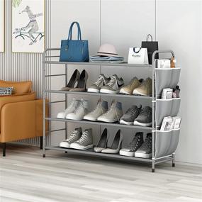 img 3 attached to 👞 SUPERNUO Shoe Rack Organizer 4-Tier Metal Shelf Compact Storage with Side Bag for Entryway Closet Bedroom, Grey