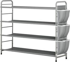 img 4 attached to 👞 SUPERNUO Shoe Rack Organizer 4-Tier Metal Shelf Compact Storage with Side Bag for Entryway Closet Bedroom, Grey