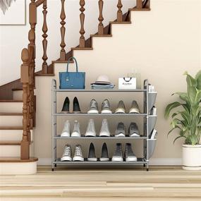 img 2 attached to 👞 SUPERNUO Shoe Rack Organizer 4-Tier Metal Shelf Compact Storage with Side Bag for Entryway Closet Bedroom, Grey