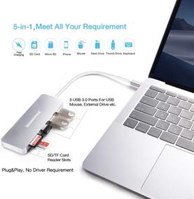 img 3 attached to INNOMAX USB C Hub: 5-in-1 MacBook Pro Adapter with SD/MicroSD, 3 USB 3.0 Ports - Silver