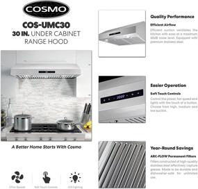 img 2 attached to Cosmo UMC30 Stainless Steel Range Hood - Under Cabinet with 380 CFM, Permanent Filters &amp; LED Lights, 30 inch