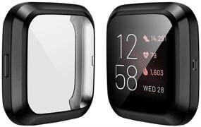 img 3 attached to 📱 Премиум TPU покрытый защитный экран для умных часов Fitbit Versa 2 - Черный защитный бампер, устойчивый к царапинам.