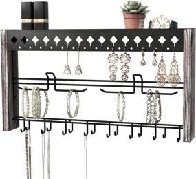 img 4 attached to 📿 Rustic White Jewelry Organizer with Metal Hooks for Necklaces, Rings, Earrings - JackCubeDesign MK460B