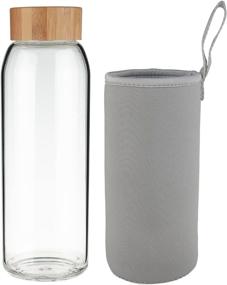 img 3 attached to 32 oz Gray Ferexer Borosilicate Glass Water Bottle Wide Mouth with Bamboo Lid