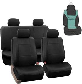 img 4 attached to FH Group PU002114 Premium PU Leather Seat Covers (Black) - Full Set with Gift, Universal Fit for Cars, Trucks, and SUVs