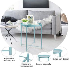 img 1 attached to 🌊 Blue Round Metal Tray End Table - Waterproof & Anti-Rust, Ideal for Indoor & Outdoor Use as a Snack Table or Accent Coffee Table - danpinera Tray Table