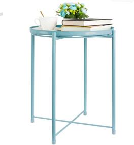 img 4 attached to 🌊 Blue Round Metal Tray End Table - Waterproof & Anti-Rust, Ideal for Indoor & Outdoor Use as a Snack Table or Accent Coffee Table - danpinera Tray Table