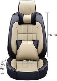 img 1 attached to 🚗 PDR Full Leather 5D Three-Dimensional Car Seat Covers Set - Easy Install & Upgraded Deluxe Edition - Black+Beige - Universal SUV & Automotive Accessories