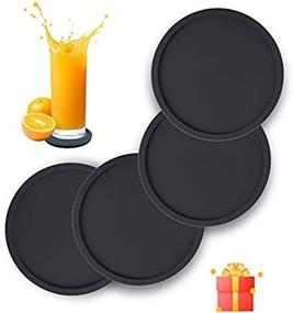 img 2 attached to Black Silicone Drink Coasters Set of 4 - Non-Slip 🍸 & Heat Resistant Cup Mats for Tabletop Protection & Furniture Safeguard