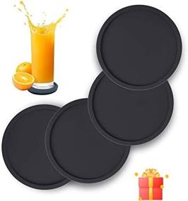 img 3 attached to Black Silicone Drink Coasters Set of 4 - Non-Slip 🍸 & Heat Resistant Cup Mats for Tabletop Protection & Furniture Safeguard