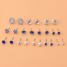 img 2 attached to 💎 Women's Blue Sapphire Stud Earrings Set in a Jewelry Gift Box - Halo Stud Earrings Set for Girls