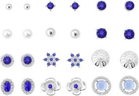 img 4 attached to 💎 Women's Blue Sapphire Stud Earrings Set in a Jewelry Gift Box - Halo Stud Earrings Set for Girls