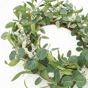 img 1 attached to 🌿 Delicaft Eucalyptus Wreath 18 inches: Artificial Green Spring Wreath for Indoor Front Door Home Wall Window Décor - Perfect for Weddings, Farmhouse Parties, and Festivals (Green with Hello sign)