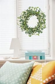 img 2 attached to 🌿 Delicaft Eucalyptus Wreath 18 inches: Artificial Green Spring Wreath for Indoor Front Door Home Wall Window Décor - Perfect for Weddings, Farmhouse Parties, and Festivals (Green with Hello sign)